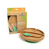 アヴァンシー 竹のプレートワイド+スプーンセット グリーン avanchy 吸盤・スプーン付き ベビー食器セット ティーレックス【送料無料 沖縄・一部地域を除く】