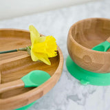 アヴァンシー 竹のプレートワイド+スプーンセット グリーン avanchy 吸盤・スプーン付き ベビー食器セット ティーレックス【送料無料 沖縄・一部地域を除く】