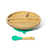 アヴァンシー 竹のプレートワイド+スプーンセット グリーン avanchy 吸盤・スプーン付き ベビー食器セット ティーレックス【送料無料 沖縄・一部地域を除く】