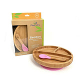 アヴァンシー 竹のプレートワイド+スプーンセット ピンク avanchy 吸盤・スプーン付き ベビー食器セット ティーレックス【送料無料 沖縄・一部地域を除く】