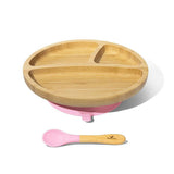 アヴァンシー 竹のプレートワイド+スプーンセット ピンク avanchy 吸盤・スプーン付き ベビー食器セット ティーレックス【送料無料 沖縄・一部地域を除く】