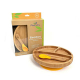 アヴァンシー 竹のプレートワイド+スプーンセット イエロー avanchy 吸盤・スプーン付き ベビー食器セット ティーレックス【送料無料 沖縄・一部地域を除く】