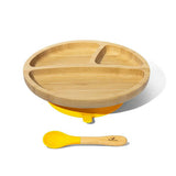 アヴァンシー 竹のプレートワイド+スプーンセット イエロー avanchy 吸盤・スプーン付き ベビー食器セット ティーレックス【送料無料 沖縄・一部地域を除く】