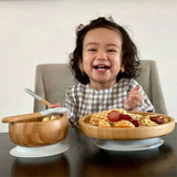 アヴァンシー 竹のボウル+スプーンセット グレー avanchy 吸盤・スプーン付き ベビー食器セット ティーレックス【送料無料 沖縄・一部地域を除く】