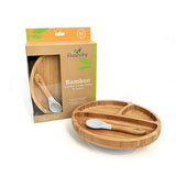 アヴァンシー 竹のプレートワイド+スプーンセット グレー avanchy 吸盤・スプーン付き ベビー食器セット ティーレックス【送料無料 沖縄・一部地域を除く】