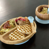 アヴァンシー 竹のプレートワイド+スプーンセット グレー avanchy 吸盤・スプーン付き ベビー食器セット ティーレックス【送料無料 沖縄・一部地域を除く】