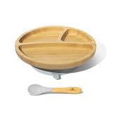 アヴァンシー 竹のプレートワイド+スプーンセット グレー avanchy 吸盤・スプーン付き ベビー食器セット ティーレックス【送料無料 沖縄・一部地域を除く】