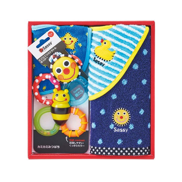 サッシー 出産祝いセット ブルー 5点（ウォッシュタオル・ビブ×2